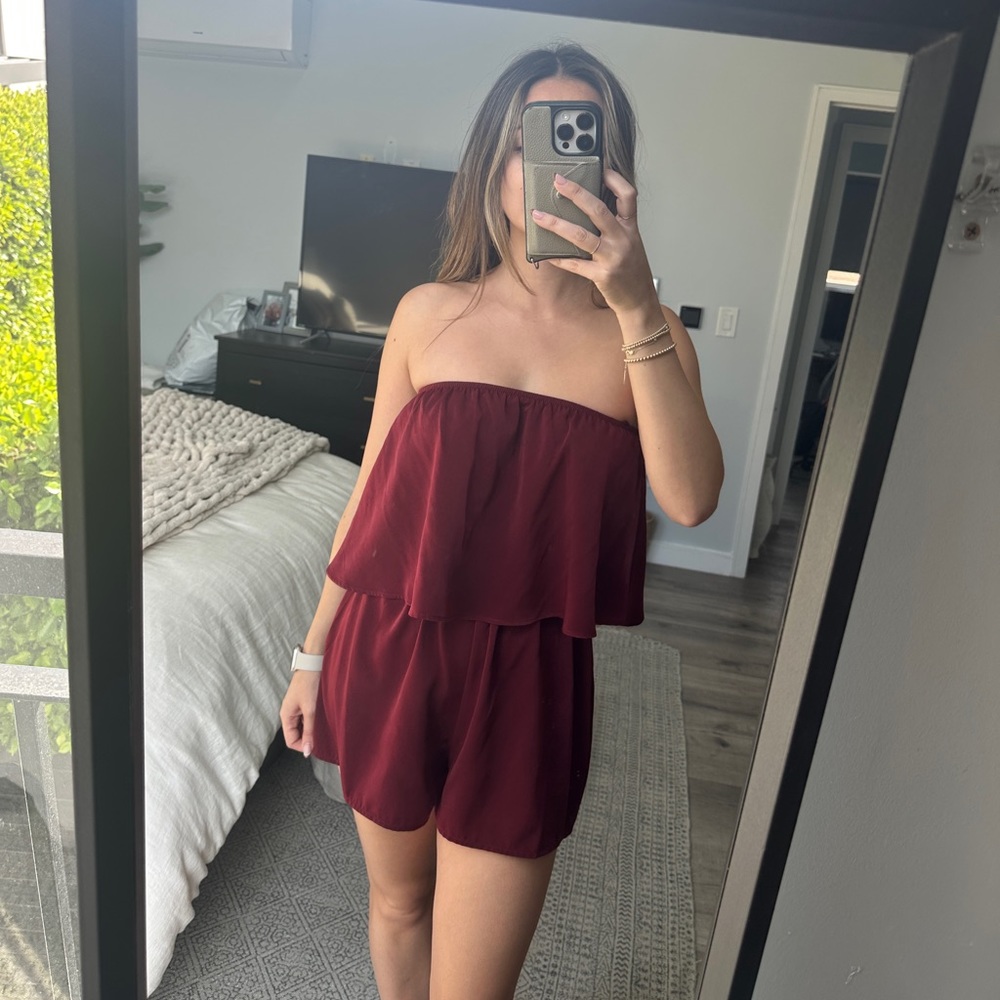 Maroon, ruffled romper